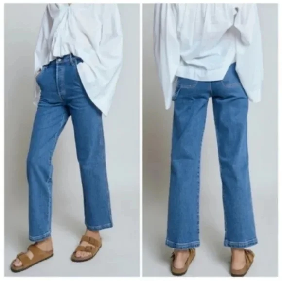 Levi's Ribcage Ankle Utility Straight Leg Jeans Nine Five Carpenter Pants - Picture 13 of 14